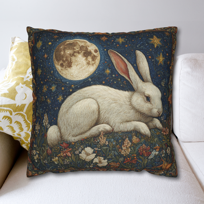 Victorian Whimsy Full Moon Rabbit Decorative Pillow | Elegant Home Decor Accent Pillow | Rabbit Lover Pillow Gift