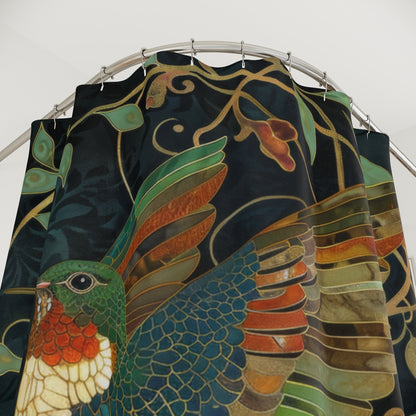 William Morris Inspired Art Deco Hummingbird Bathroom Decor Nature Pattern Shower Curtain