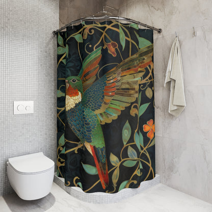 William Morris Inspired Art Deco Hummingbird Bathroom Decor Nature Pattern Shower Curtain