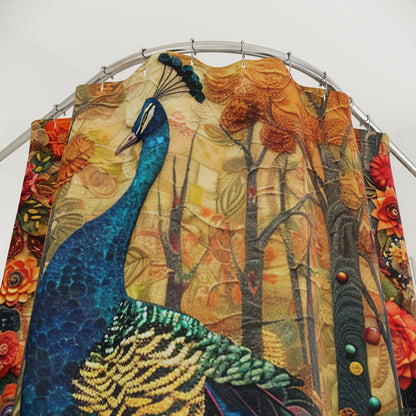 William Morris Inspired Floral Peacock | Art Deco Bathroom Decor | Nature Polyester Shower Curtain