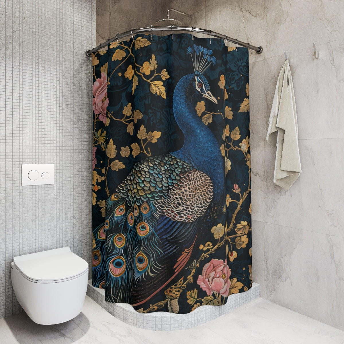 William Morris Inspired Art Deco Peacock Bathroom Decor Nature Pattern Shower Curtain