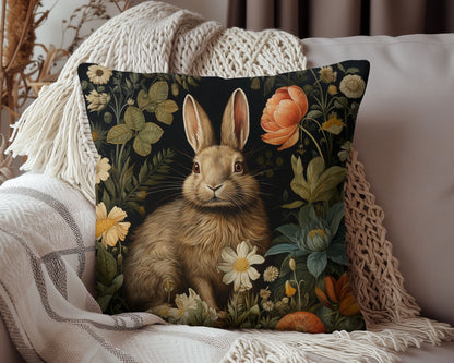 William Morris Inspired Bunny Rabbit Pillow, Decorative Rabbit Cushion, Spun Polyester Square Pillow