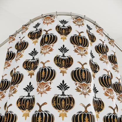 Gothic Damask Pumpkins Shower Curtain - Fall Vibes Bathroom Decor,