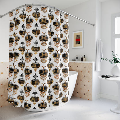 Gothic Damask Pumpkins Shower Curtain - Fall Vibes Bathroom Decor,