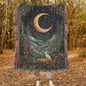 Forestcore Rabbit Crescent Moon William Morris Inspired Jacquard Woven Blankets