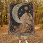 Lady And Crescent Moon In The Style Of William Morris Inspired Woven Blankets