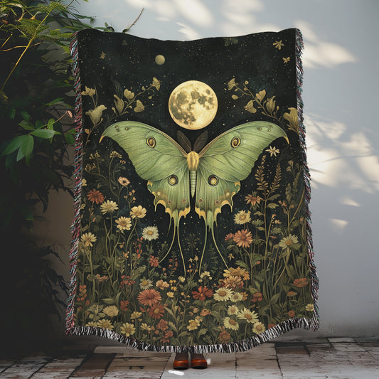 Luna Moth Night Full Moon In The Style Of William Morris Inspired Woven Blankets