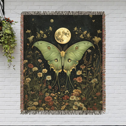 Luna Moth Night Full Moon In The Style Of William Morris Inspired Woven Blankets