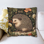 William Morris Inspired Charming Hedgehog Throw Pillow | Forest Hedgehog Floral Home Decor Pillow