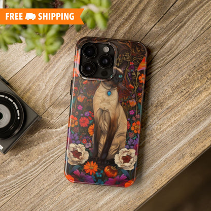 Art Deco Siamese Cat In The Style of William Morris iPhone Tough Case