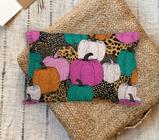 Colorful Pumpkin Lumbar Pillow, Leopard Print Fall Cushion, Halloween & Autumn Decorative Accent