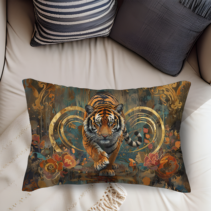 Art Deco Tiger William Morris Inspired Rectangle Lumbar Pillow, Throw Cushion for Home Decor, Animal Lover Gift, Unique Accent for Living Room, Bedroom