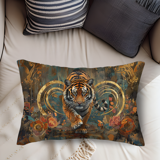Art Deco Tiger William Morris Inspired Rectangle Lumbar Pillow, Throw Cushion for Home Decor, Animal Lover Gift, Unique Accent for Living Room, Bedroom