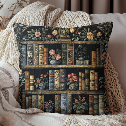 Whimsical Bookshelf Botanicals William Morris Style Pillow, Home Decor, Botanical Throw Pillow, Square Pillow, Spun Polyester Pillow