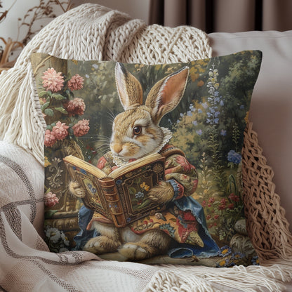 William Morris Inspired Rococo Bunny Vintage Book Cottagecore Pillow