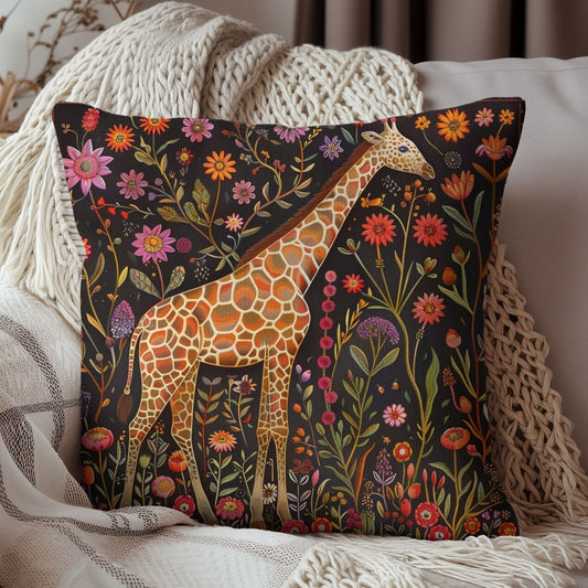 Forest Floral Giraffe Decorative Pillow Morris Inspired | Cottage-core Pillow