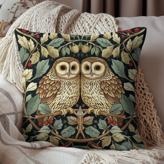 Forest Night Owls Decorative Pillow William Morris Inspired | Cottage-core Pillow