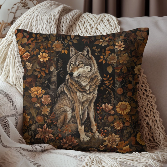 Forest Wolf Decorative Pillow William Morris Inspired | Cottage-core Pillow