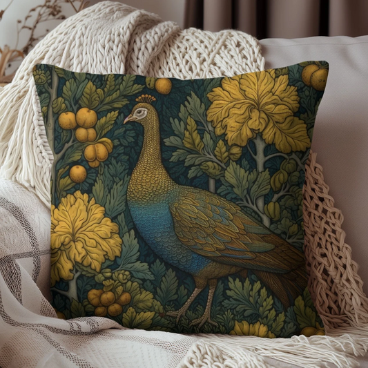 Botanical Wild Turkey Decorative Pillow William Morris Inspired | Cottage-core Pillow