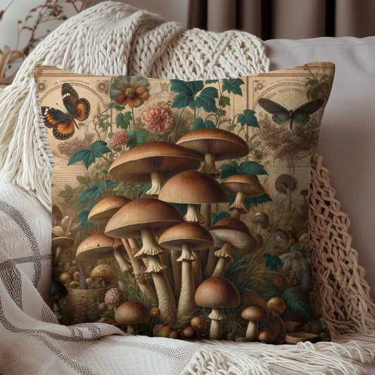 Vintage Wild Mushroom Throw Pillow | Decorative Pillow Morris Inspired | Cottage-core Pillow