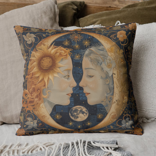Celestial Embrace Pillow | Moon & Sun Decor, Astrology Home Accent, Cozy Gift for Astrology Lovers, Living Room Cushion, Boho Pillow