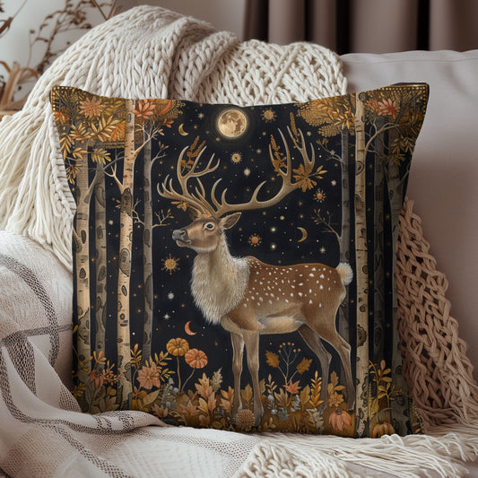 Victorian Reindeer Full Moon And Stars in Whimsical Night Pillow Home Decor, Spun Polyester Square Pillow