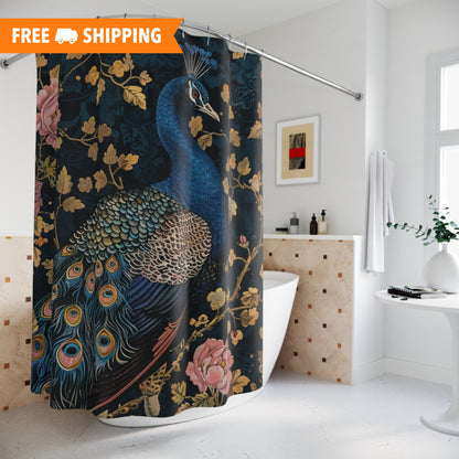 William Morris Inspired Art Deco Peacock Bathroom Decor Nature Pattern Shower Curtain