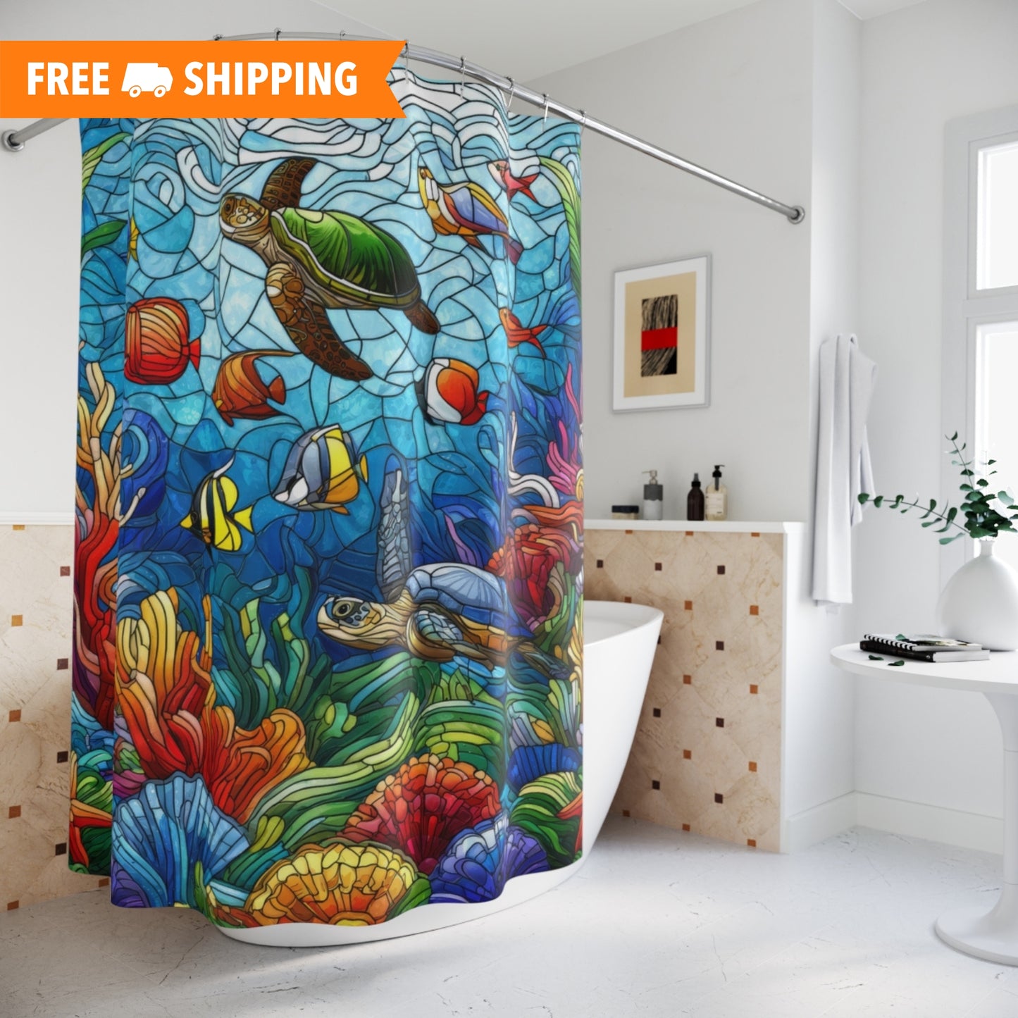 Colorful Tropical and Coral Reef Polyester Shower Curtain