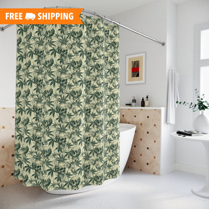 Weed Leaves Skulls Polyester Shower Curtain