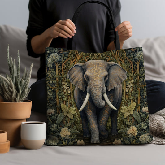 Forestcore Elephant Tote Bag, William Morris Inspired, Elephant Tote Bag, Cottage-core Tote Bag, Eco-Friendly Carryall