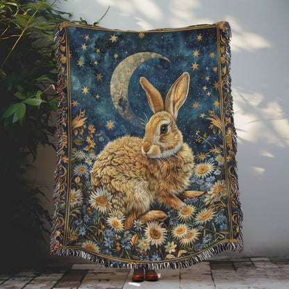 William Morris Inspired The rabbit The Moon And Stars Whimsical Night Woven Cotton Blankets