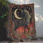 William Morris Inspired Victorian Art Black Onyx Unicorn Whimsical Night Woven Cotton Blankets