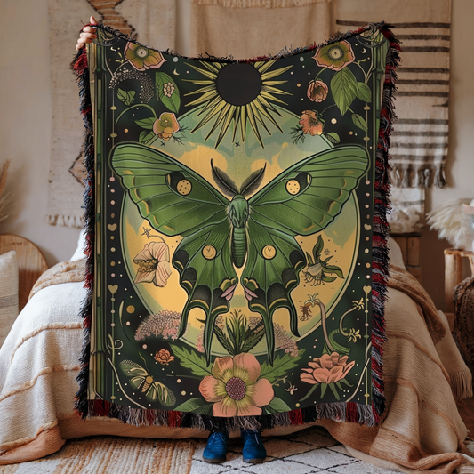 Art Deco The Sun And Luna Moth William Morris Inspired Woven Blankets
