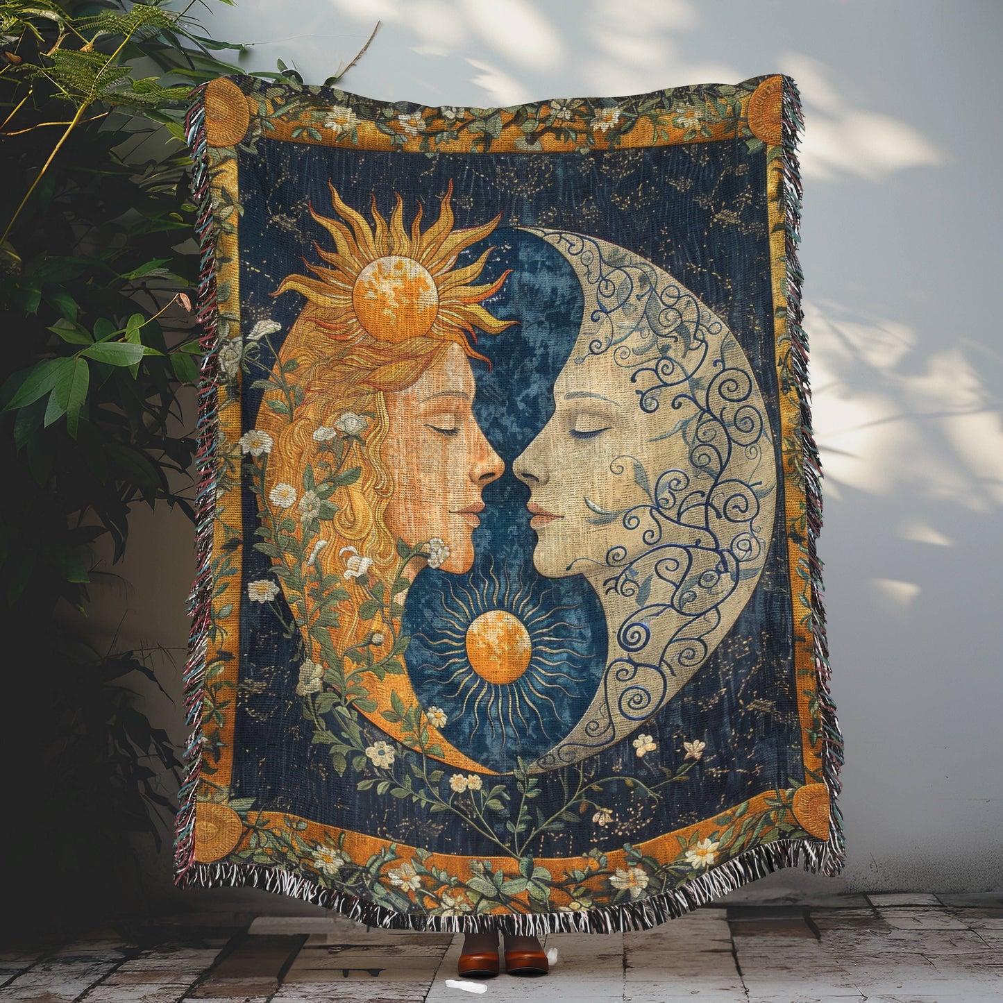 The Sun And The Moon In The Style Of William Morris Inspired Woven Blankets