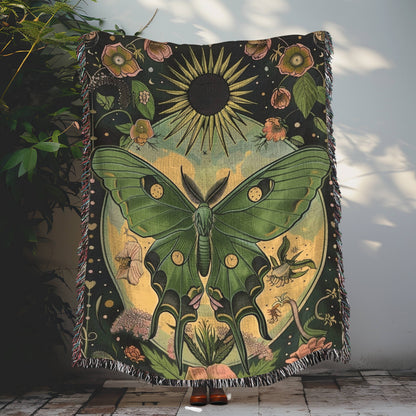 Art Deco The Sun And Luna Moth William Morris Inspired Woven Blankets