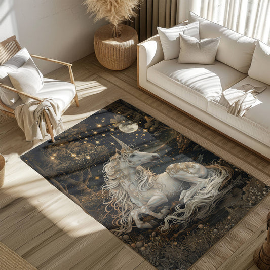 Victorian White Pearl Unicorn Whimsical Night William Morris Inspired Area Rug,Home Decor,Housewarming Gift,Unique Gift,Rug for