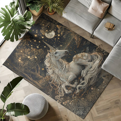 Victorian White Pearl Unicorn Whimsical Night William Morris Inspired Area Rug,Home Decor,Housewarming Gift,Unique Gift,Rug for