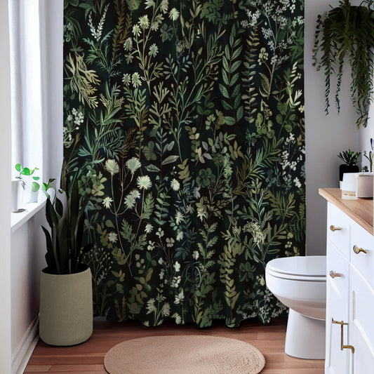 Green Botanical Pattern Polyester Shower Curtain