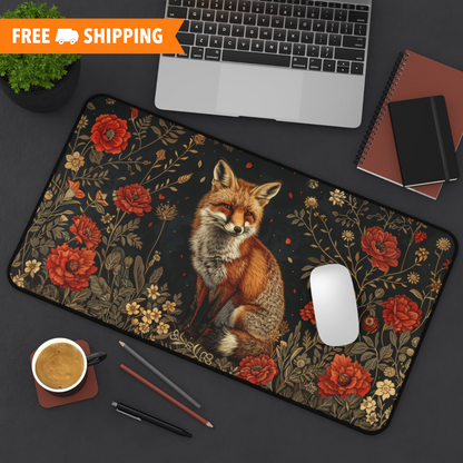 Wildflower Fox Desk Mat 2 Sizes | Aesthetic Floral Fox Desk Mat | Office Decor GiftDesk Mats