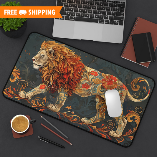 William Morris Inspired Victorian Lion Desk Mat 2 Sizes | Art Nouveau Office Decor Gift Desk Mats