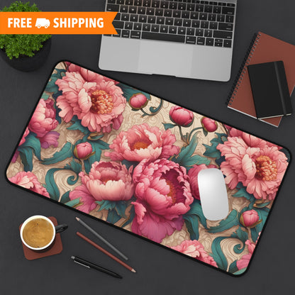 William Morris Inspired Pink Peony Desk Mat, Office Decor Gift Desk Mats