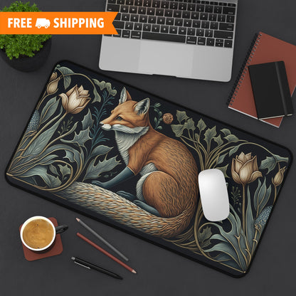 Botanical Fox Desk Mat 2 Sizes | Aesthetic Floral Fox Desk Mat | Office Decor GiftDesk Mats