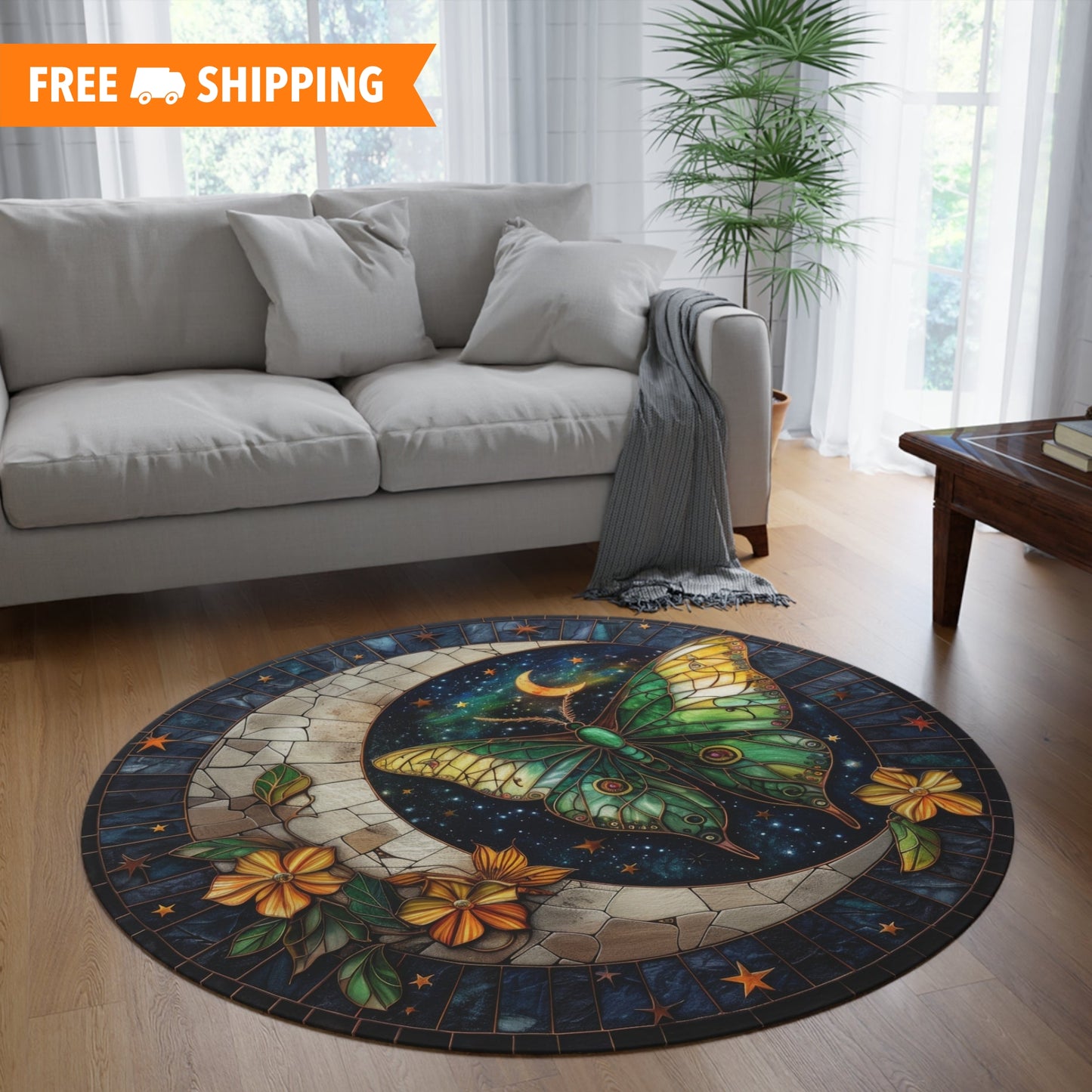 Luna Moon Round Rug Home Decor, Living Room Floor Coverings, Boho Family Room