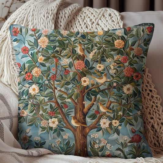 William Morris Tree of Bird Pillow: Art Nouveau Cottagecore Cushion