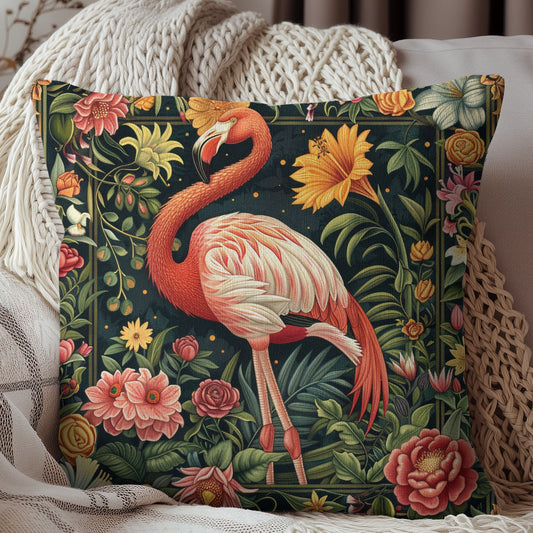 Tropical Flamingo Decorative Pillow Morris Inspired | Cottage-core Pillow