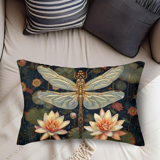 Dragonfly Water Lily William Morris Inspired |Cottage-core Home Decor Lumbar Pillow Insert Included