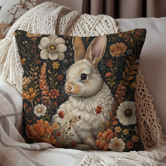 William Morris Inspired Fall Floral Autumn Rabbit Cottagecore Pillow