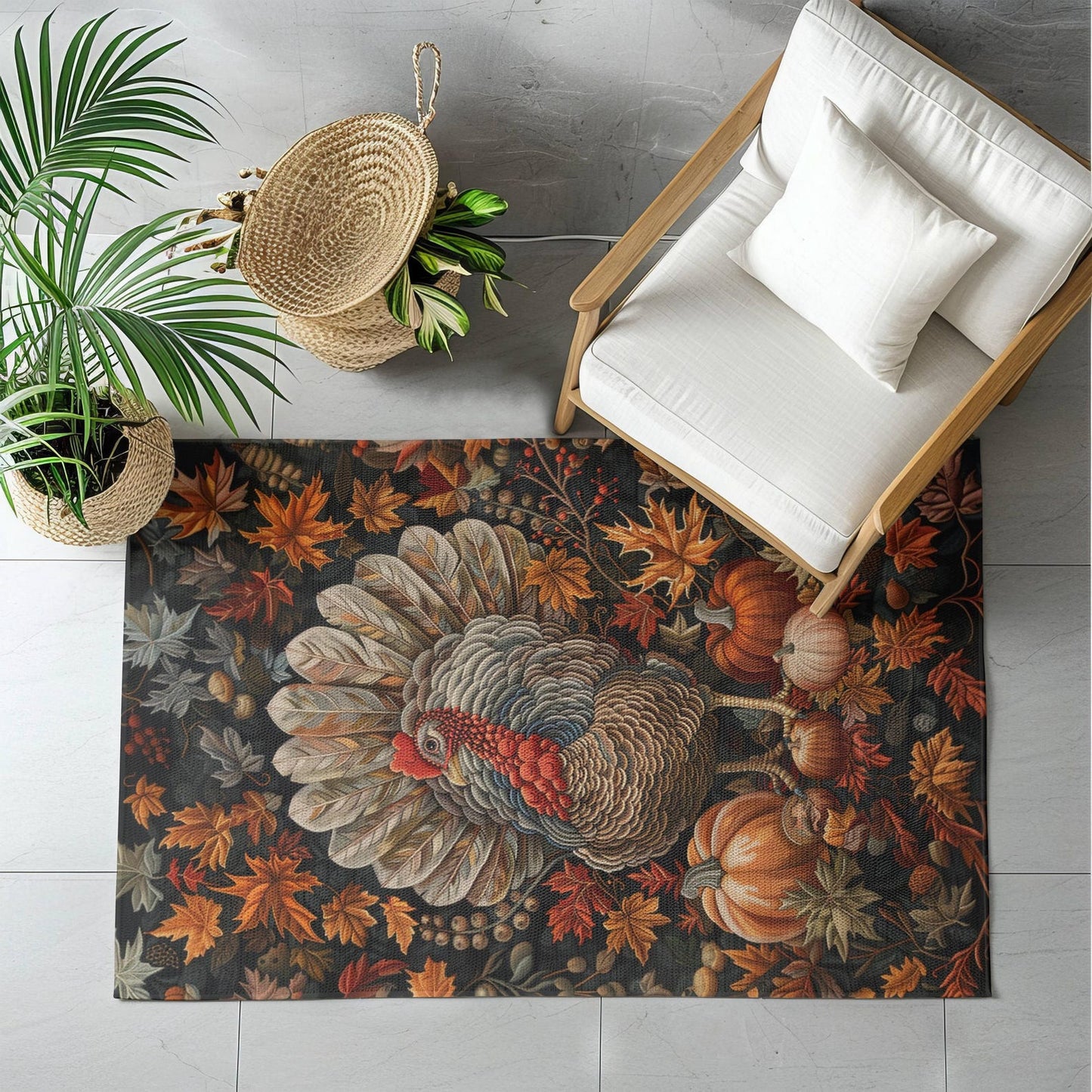 Thanksgiving Turkey Rectangle Area Rug, Turkey Living Room Fall Season Carpet Decor