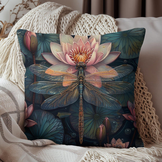 Art Deco Dragonfly Throw Pillow: William Morris Water Lily Design
