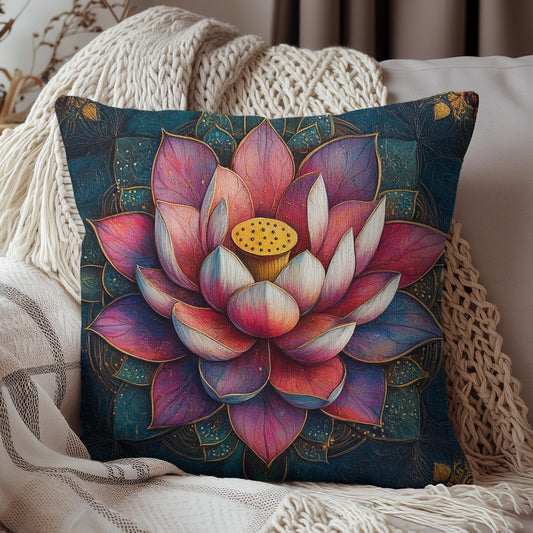 Art Deco Lotus Mandala Decorative Pillow, Lotus Home Decor Pillow